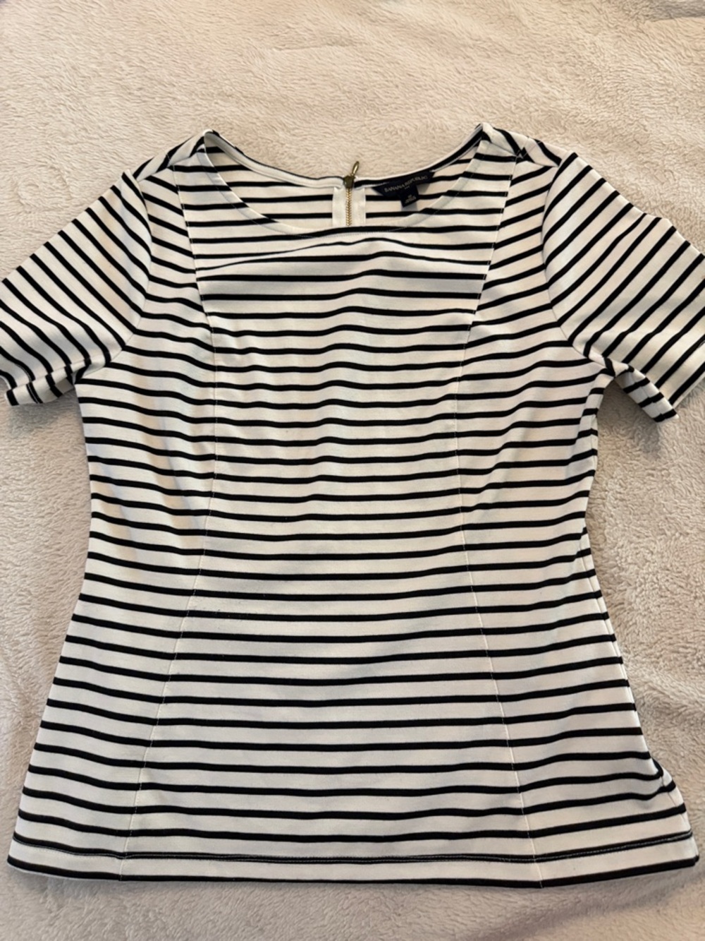 Banana Republic Black & White Striped Short Sleeve Top with Zipper, size 10